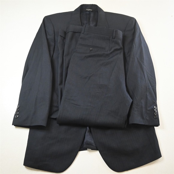 Jos A Bank 43R 44R 34x32 Navy Blue Herringbone 100% Wool Mens Jacket Pants Suit